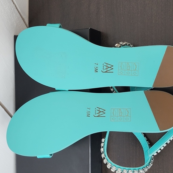 NEW AAJ By Aminah Womens Viktoria Embellished Flate Teal 7.5 Ankle strap Sandals - Picture 8 of 9